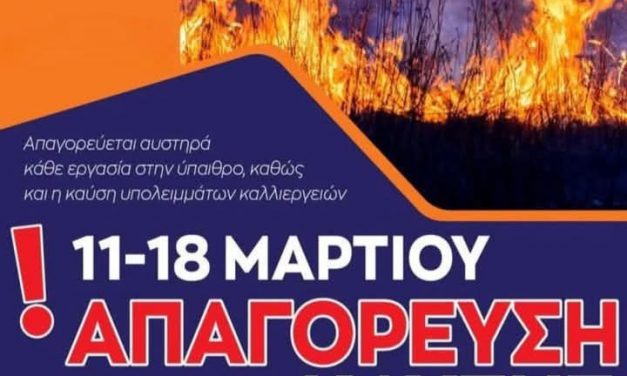 Υπουργείο Κλιματικής Κρίσης & Πολιτικής Προστασίας: Απαγόρευση καύσης λόγω επικίνδυνων καιρικών συνθηκών